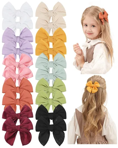 Miniatura 15 de 20 Lazos para el Cabello de Niñas Bebé Fable de 5.5 Pulgadas, Pinzas de Cocodrilo de Algodón y Lino, Accesorios Grandes Neutros Hechos a Mano
