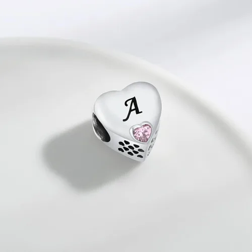 Miniatura 5 de Dijes de plata de ley 925 con letras del alfabeto A Z, cuentas de letras en forma de corazón, para pulseras Pandora para esposa, hija, mamá, regalo