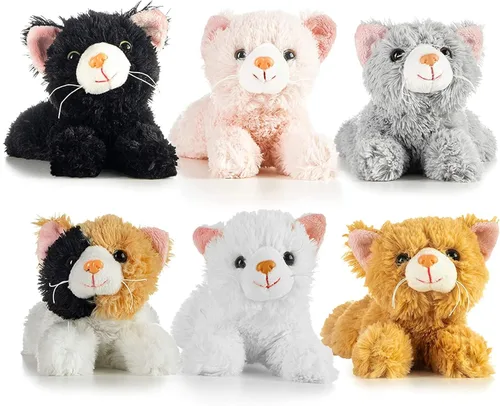PREXTEX Animal de peluche de gato pequeño de aspecto realista, gatitos de peluche de 6 pulgadas con detalles realistas, juego de gatos de felpa para