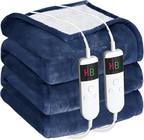 Miniatura 9 de Manta térmica eléctrica de 50 x 60 pulgadas, manta eléctrica de franela suave y sherpa con 10 niveles de calefacción, se apaga automáticamente