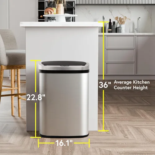 Miniatura 4 de 24/7 Shop at Home Freeway - Tapa de metal con sensor de movimiento para cocina, 13 galones, color plateado Plata