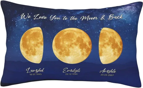 Miniatura 25 de Custom The Day You Became Our Mom Pillow Cover, Personalized Family Birth Moon Phase Pillowcases with Name Birthdate Gift for Mom Dad Father's Day