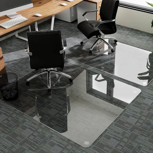 Miniatura 4 de GLSLAND Tapete para silla de vidrio templado, 54 x 32 pulgadas, protector de suelo de oficina resistente para suelos de madera dura y alfombras