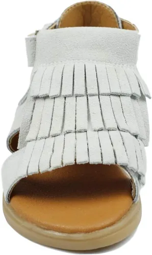 Miniatura 3 de Muy Guay Sandalias de cuero genuino para niñas pequeñas, sandalias de borlas blancas para verano, zapatos planos para caminar con suela de goma