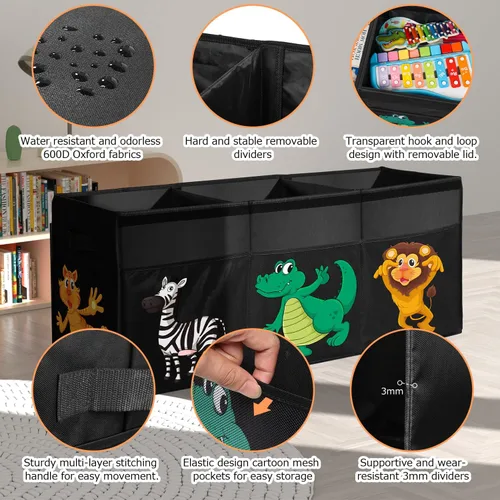 Miniatura 3 de Caja de juguetes extragrande, organizador de almacenamiento de juguetes plegable y resistente con tapas, caja de almacenamiento de dinosaurios