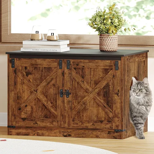 Miniatura 17 de Hzuaneri Caja de arena para gatos con cojín, mueble oculto con divisores extraíbles, entrada reversible lado izquierdo o derecho, casa para gatos
