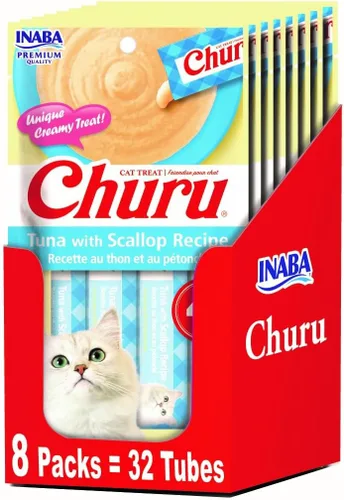 Miniatura 9 de INABA Churu - Golosinas lamibles para gatos, puré natural de atún, receta (4 porciones por paquete, 8 paquetes) (32 tubos)
