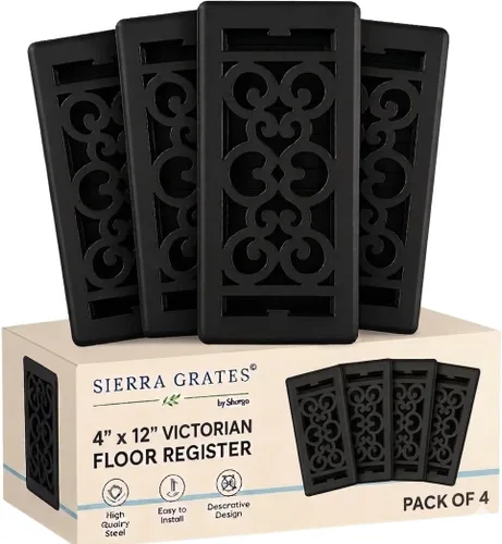 Miniatura 42 de Registro victoriano de piso de 4 x 10 pulgadas en acabado gris granito - Cubiertas de ventilación para piso del hogar - Cubiertas decorativas
