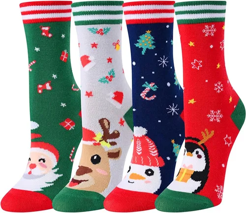 Miniatura 2 de HAPPYPOP Calcetines a la pantorrilla para niños, diseño de tiburón loco, diseño espacial, deportes, animales, comida
