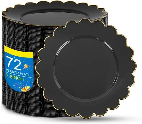 Miniatura 8 de SUT 72 platos de plástico negro PSC, platos desechables resistentes, platos llanos desechables negros, plato llano de plástico de 10.25 pulgadas