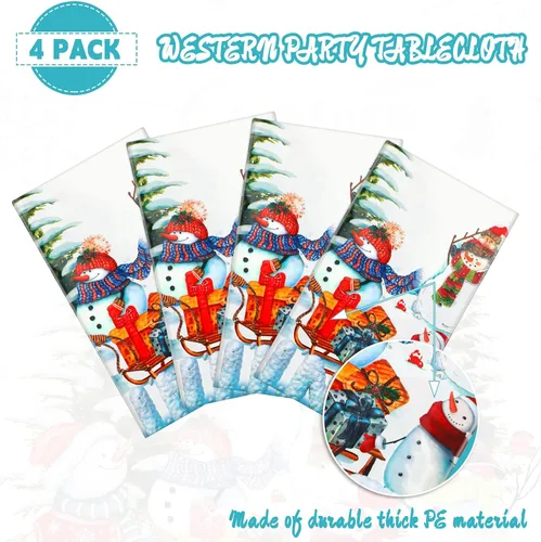 Miniatura 5 de BBTO 4 manteles rectangulares de Navidad impermeables con diseño de muñeco de nieve de invierno, copos de nieve, mantel impermeable de tela