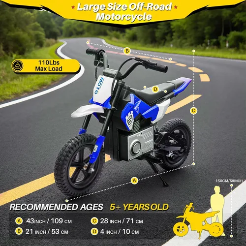 Miniatura 5 de Blitzshark Motocicleta Eléctrica de Tierra de 24 V para niños, motocicleta eléctrica con motor de 200 W de 5 a 12 años, motocicleta eléctrica