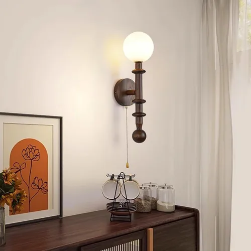 Miniatura 6 de Aplique de pared de madera, aplique de pared de globo industrial, modernas lámparas de pared para tocador de dormitorio con pantalla de globo