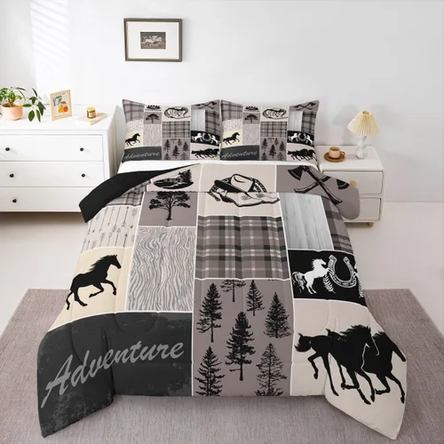 Miniatura 130 de Juego de edredón de oso y ciervo, tamaño individual, ropa de cama de animales salvajes de caza, colcha rústica de cabaña, casa de campo, cuadros