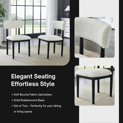 Miniatura 4 de Roundhill Furniture Ellis Boucle - Juego de 2 sillas de comedor tapizadas, color blanco y negro mate