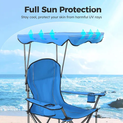 Miniatura 5 de ALPHA CAMP Silla de campamento con toldo resistente, capacidad de 350 libras, silla plegable de gran tamaño con parasol ajustable, silla portátil