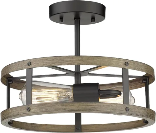 Miniatura 9 de EAPUDUN FMA1443-FBDT - Lámpara de techo de madera empotrada con pantalla de vidrio transparente, lámpara de techo retro de 2 luces para pasillo