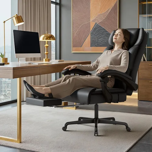 Miniatura 2 de Shahoo Silla de oficina de masaje con calor y 6 puntos de vibración, silla de oficina grande y alta de 400 libras con reposapiés, silla