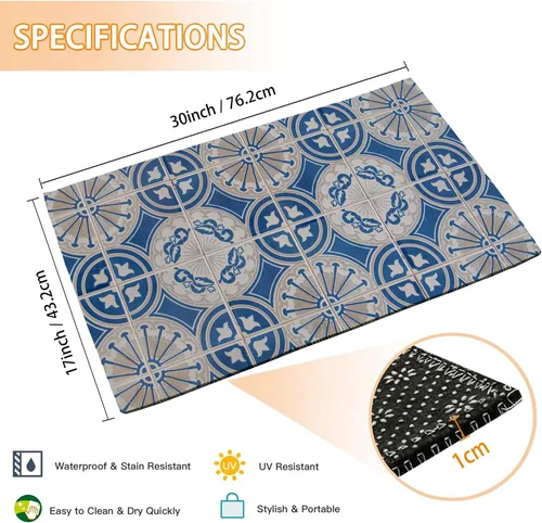 Miniatura 3 de Tapete bohemio azul y blanco para decoración de interiores y exteriores, tapetes para puerta de entrada, tapetes antideslizantes para decoración