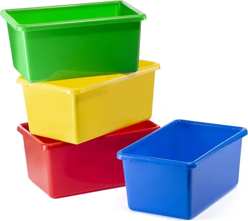 Prextex Contenedores de almacenamiento de plástico para juguetes, paquete de 4 recipientes, caja de almacenamiento para organizadores de armario,