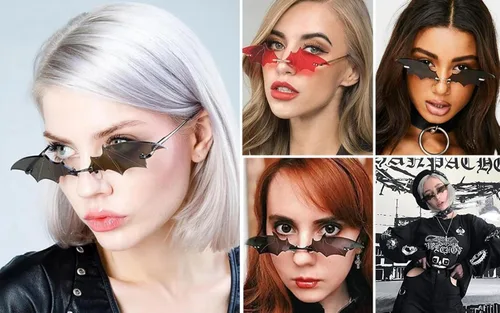 Miniatura 4 de JOVAKIT Lentes de sol con forma de murciélago para niñas y niños de 4 a 16 años, vintage, sin marco, retro, para fiesta de rave, gafas de Halloween