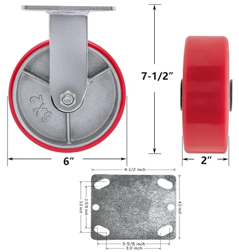 Miniatura 2 de Ruedas resistentes de 6 x 2 pulgadas, ruedas industriales de poliuretano con fuerte capacidad de carga de 1200 libras, ruedas rígidas, ampliamente