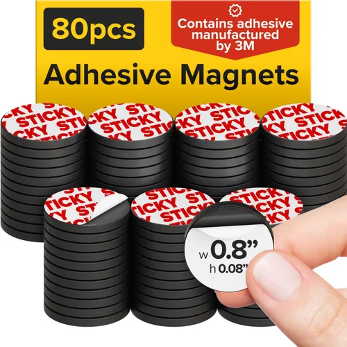 Miniatura 9 de Imanes flexibles redondos hiperadhesivos con respaldo adhesivo, (100 puntos magnéticos de 0.8 x 0.08 pulgadas) para pizarra blanca, nevera