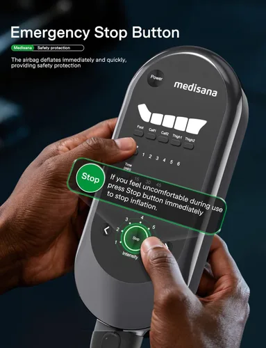 Miniatura 6 de Medisana Masajeador de compresión de piernas para circulación, botas de compresión con 6 modos y 7 intensidades, masajeador de piernas completo Negro