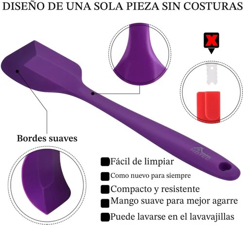 Miniatura 5 de HOTEC Juego de espátulas de silicona resistentes al calor de 300°C, libres de BPA, de goma de silicona para hornear, cocinar y mezclar, Púrpura