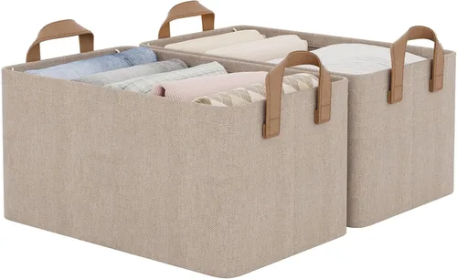 Miniatura 31 de StorageWorks Closet Storage Bins, Storage Baskets for Shelves, Closet Organizers and Storage Bins with Metal Frame, Handles, Beige, Cool Silky