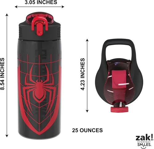 Miniatura 4 de Zak Designs Marvel Spider-Man - Botella de agua para la escuela o viajes, botella de agua de plástico duradero de 25 onzas con popote, asa y tapa