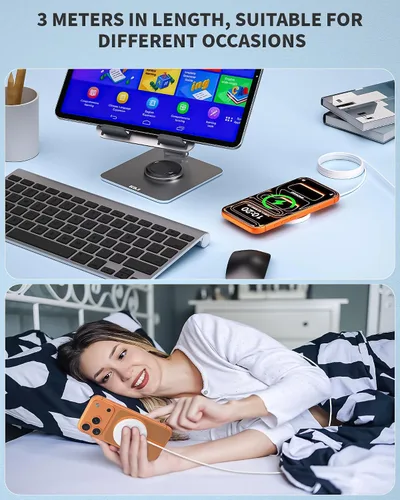 Miniatura 6 de Cargador inalámbrico magnético de 10 pies, paquete de 2 cargadores rápidos Apple Mag-Safe cargador magnético de carga para iPhone 17Pro Max/16 Pro