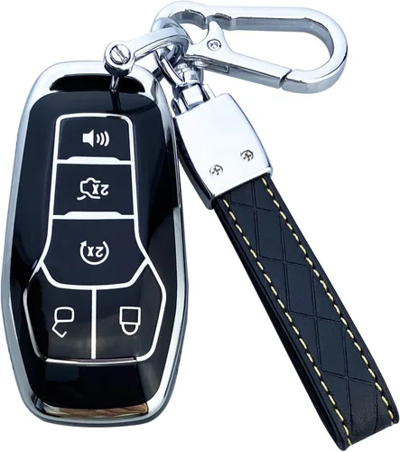 Funda para Llavero Compatible con Ford F150 F250 F350 Fusion Edge Explorer Mustang Lincoln MKZ MKC Accesorios, Material TPU Suave Protección Negro