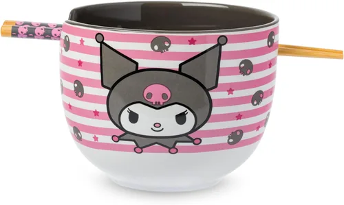 Miniatura 19 de Silver Buffalo Hello Kitty y sus amigos Chococat - Tazón de cerámica para ramen y arroz con palillos, patrón a cuadros, apto para microondas, 20