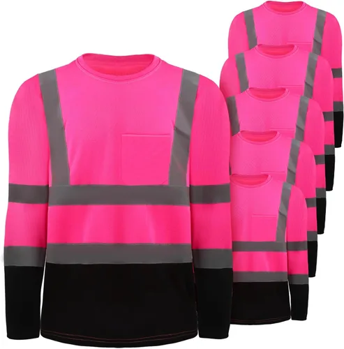 Miniatura 11 de Zhanmai 6 Pack Long Sleeve Safety Shirt High Visibility Reflective Class 3 Hi Vis Construction Safety Shirt with Pocket Amarillo