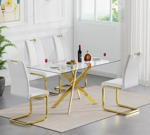 Miniatura 36 de Juego de mesa de comedor redonda de 3 piezas para 2, mesa de cocina moderna de vidrio plateado y sillas para 2 con sillas tapizadas, juego de mesa
