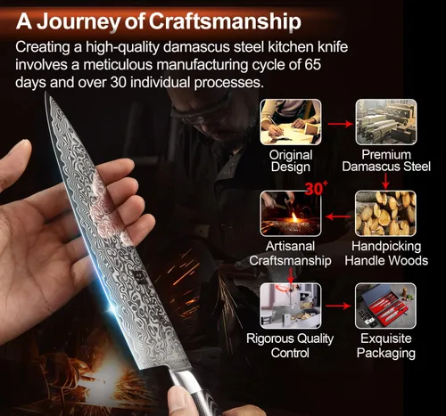 Miniatura 5 de XINZUO Cuchillo de cocina de 5 piezas, juego de cuchillos de chef profesional de acero de Damasco súper afilado con mango de madera de Pakkawood