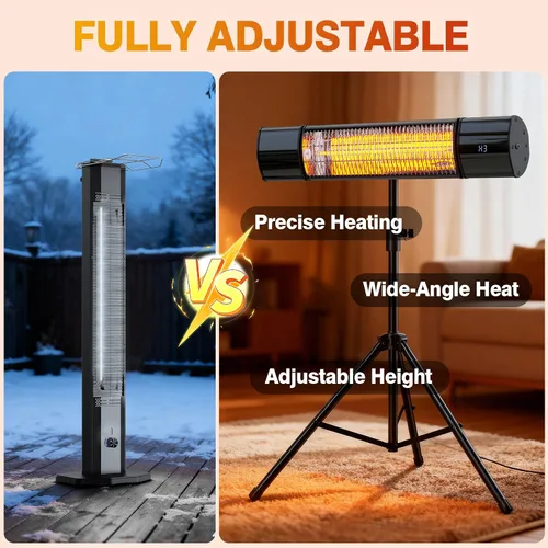 Miniatura 5 de Outdoot Calentador eléctrico, calentador eléctrico de patio para uso en exteriores/interiores, montado en la pared o trípode, calentador infrarrojo