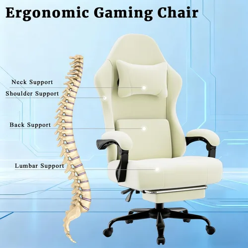 Miniatura 8 de Silla ergonómica para juegos, silla para videojuegos con soporte lumbar de masaje y reposapiés, silla de computadora de tela con altura ajustable