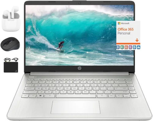 Miniatura 3 de HP 2024 Laptop Notebook de 14" delgada y ligera para estudiantes y negocios, Quad-Core Intel N4120, 4GB RAM, 128GB (64GB eMMC + 64GB tarjeta), 1 año