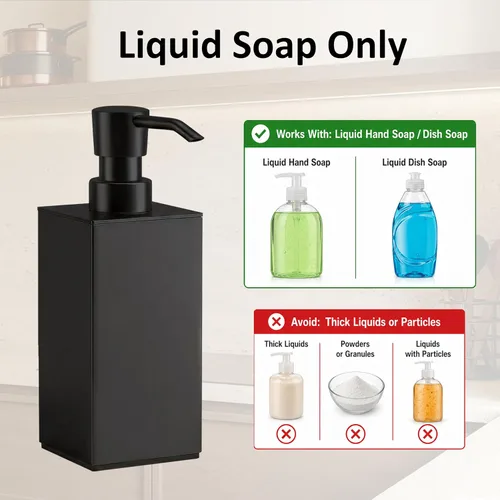 Miniatura 5 de BGL Black Soap Dispenser for Kitchen & Bathroom, Modern Square Liquid Hand Soap Pump, Rustproof Matte Black Lotion Dispenser with Non-Slip Bottom