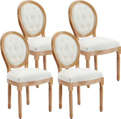Miniatura 19 de Juego de 2 sillas de comedor francesas con respaldo redondo, sillas de comedor tapizadas de mediados de siglo con patas de madera maciza para Beige