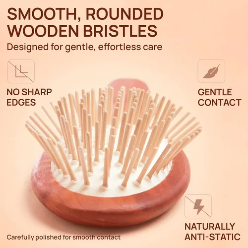 Miniatura 5 de Cepillo de madera natural para mujer, cepillo de cerdas de madera antiroturas con mango de madera de pera, masaje suave del cuero cabelludo