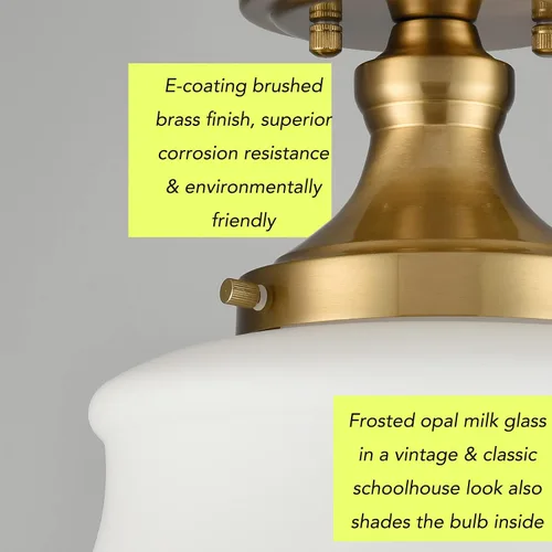Miniatura 4 de Moderna lámpara de techo semiempotrada para pasillo, lámpara de techo colgante de cristal de leche de ópalo para escuela, 11 pulgadas de ancho x