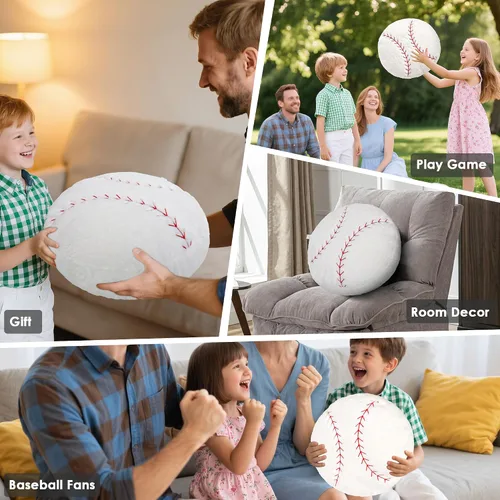 Miniatura 4 de Wepop Almohada de béisbol esponjosa de 18 pulgadas, almohadas de béisbol suaves, almohada de pelota deportiva, juguete de peluche para decoración