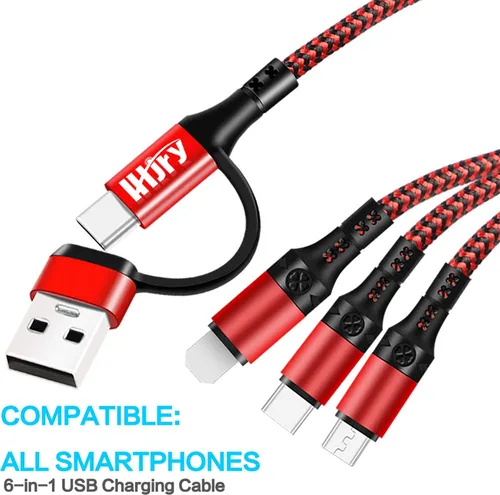 Miniatura 2 de Travel Essentials, cable de carga múltiple USB C [3 unidades de 4 pies] 6 en 1 USB A/C a USB C/Micro USB, cable de carga múltiple para teléfono