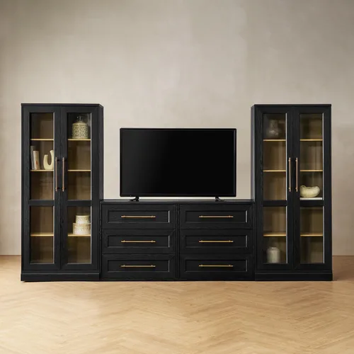 Mopio Blake - Centro de entretenimiento de 4 piezas con almacenamiento, mueble de pared moderno estilo granja para TV con gabinetes altos para