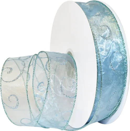 Miniatura 33 de Morex Ribbon Cintas transparentes con purpurina con espiral, cinta navideña para manualidades y decoraciones de Navidad, envoltura de regalos, 1.5