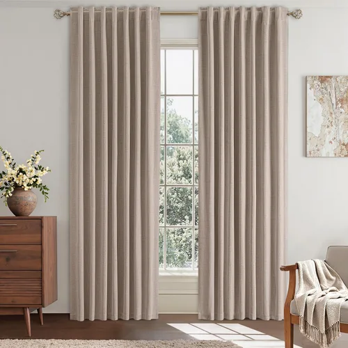 EMEMA - Cortinas opacas de lino color beige, 72 pulgadas de largo, 2 paneles para dormitorio o sala de estar, con aislamiento térmico, 100%