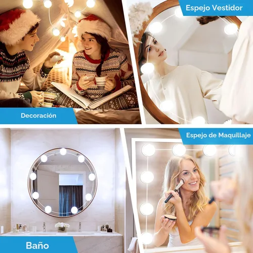 Miniatura 5 de Luces LED de tocador para espejo, luces de tocador adhesivas con 10 bombillas regulables, 3000K 4000K 6500K y 10 niveles de brillo ajustable, cable